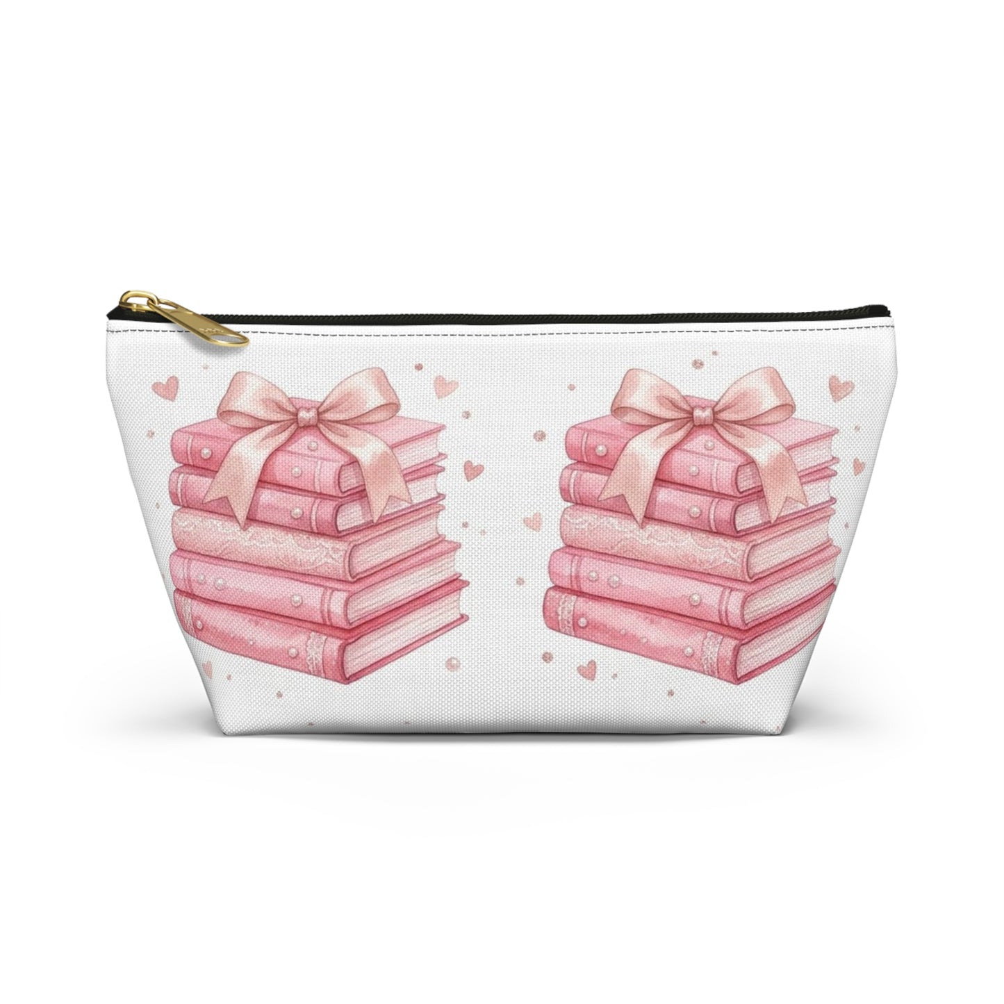 Stacked Pink Books with Bow Accessory Pouch | Cute Book Lover Cosmetic Bag