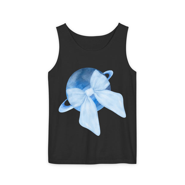 Blue Saturn Wrapped In Blue Bow Unisex Tank Top