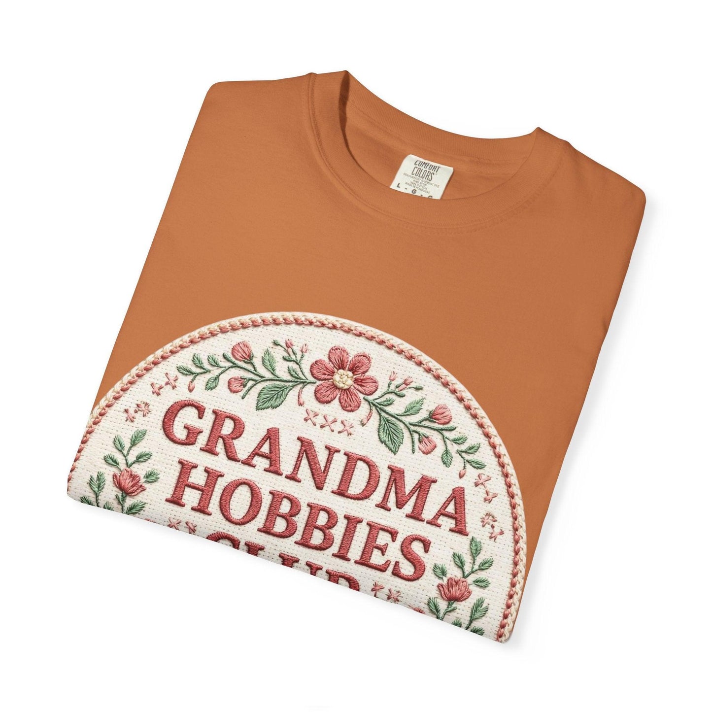 Grandma Hobbies Club T-shirt | Floral Needlework Scissors Embroidery Design