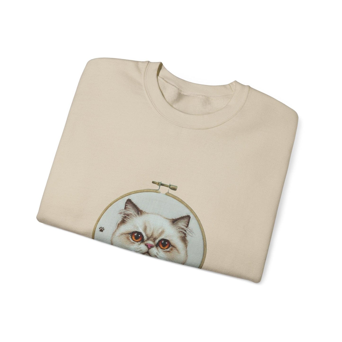 Grumpy Persian Cat Portrait Crewneck sweatshirt | Floral Embroidery Hoop Art