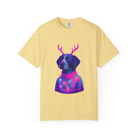 Neon Reindeer German Shorthaired Pointer T-Shirt | Festive Sweater Pup Holiday Tee