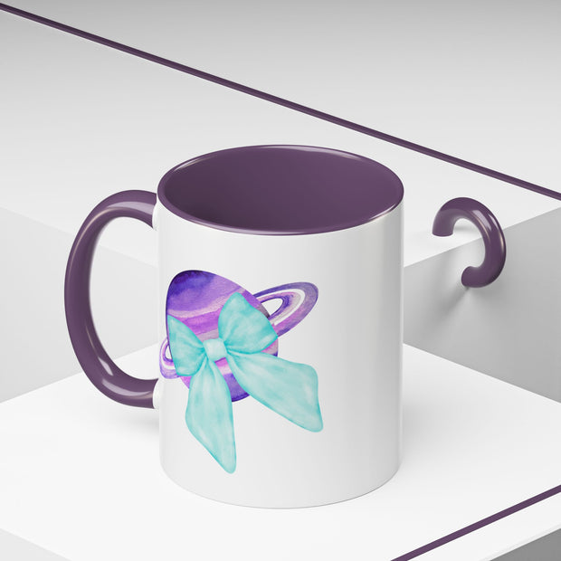 Purple Saturn Wrapped In A Bow Accent Coffee Mug
