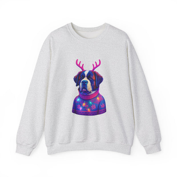 Saint Bernard with Reindeer Antlers sweatshirt | Holiday Dog Sweater Design