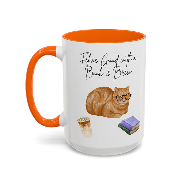 'Feline Good With A Book & Brew' Accent Coffee Mug