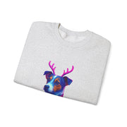 Neon Jack Russell in Reindeer Antlers Sweatshirt | Holiday Pet Portrait