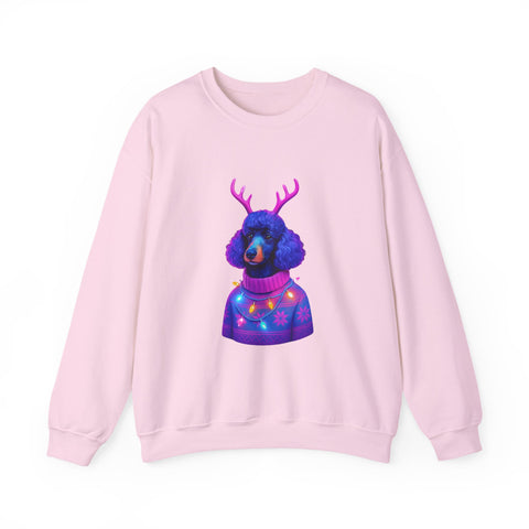 Neon Poodle with Antlers Sweatshirt | Colorful Holiday Sweater Illustration