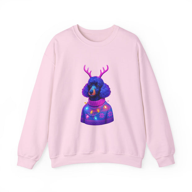 Neon Poodle with Antlers Sweatshirt | Colorful Holiday Sweater Illustration