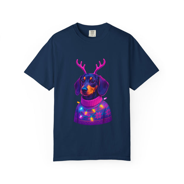 Dachshund in Reindeer Antlers T-Shirt | Christmas Sweater Lights Design
