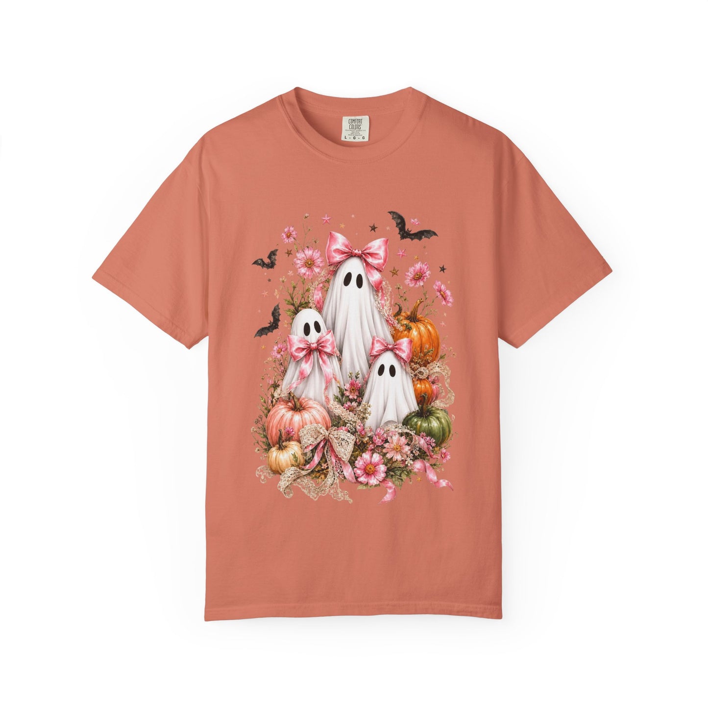 Coquette Ghost Halloween Shirt, Pink Bow Ghost T-Shirt, Cute Spooky Season Tee, Girly Halloween Pumpkin Graphic, Fall Aesthetic Shirt