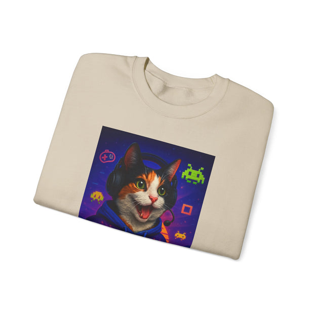 Gamer Cat Crewneck Sweatshirt, Cozy Gamer Apparel, Perfect Gift for Cat Lovers, Funny Sweatshirt for Birthdays, Gaming Merchandise