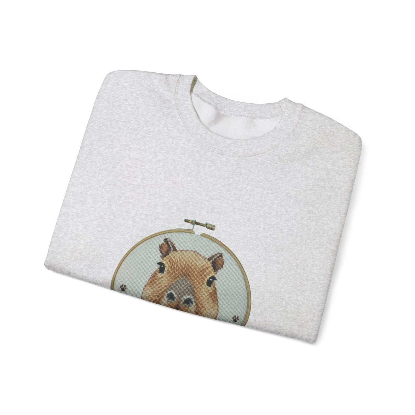 Cute Capybara Portrait Crewneck Sweatshirt | Floral Wreath Animal Art