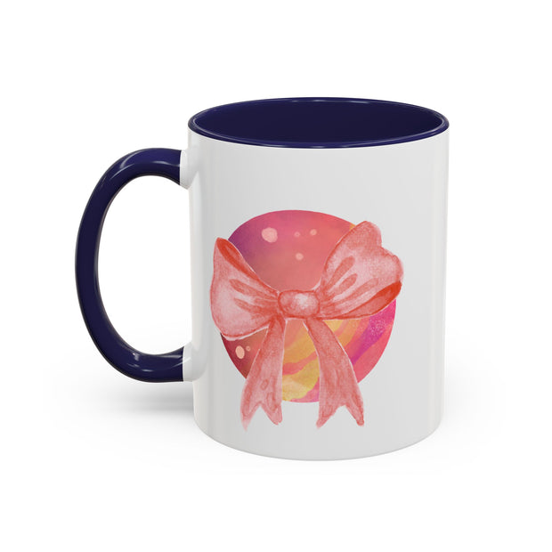 Pink/Yellow Planet Wrapped In A Bow Accent Coffee Mug