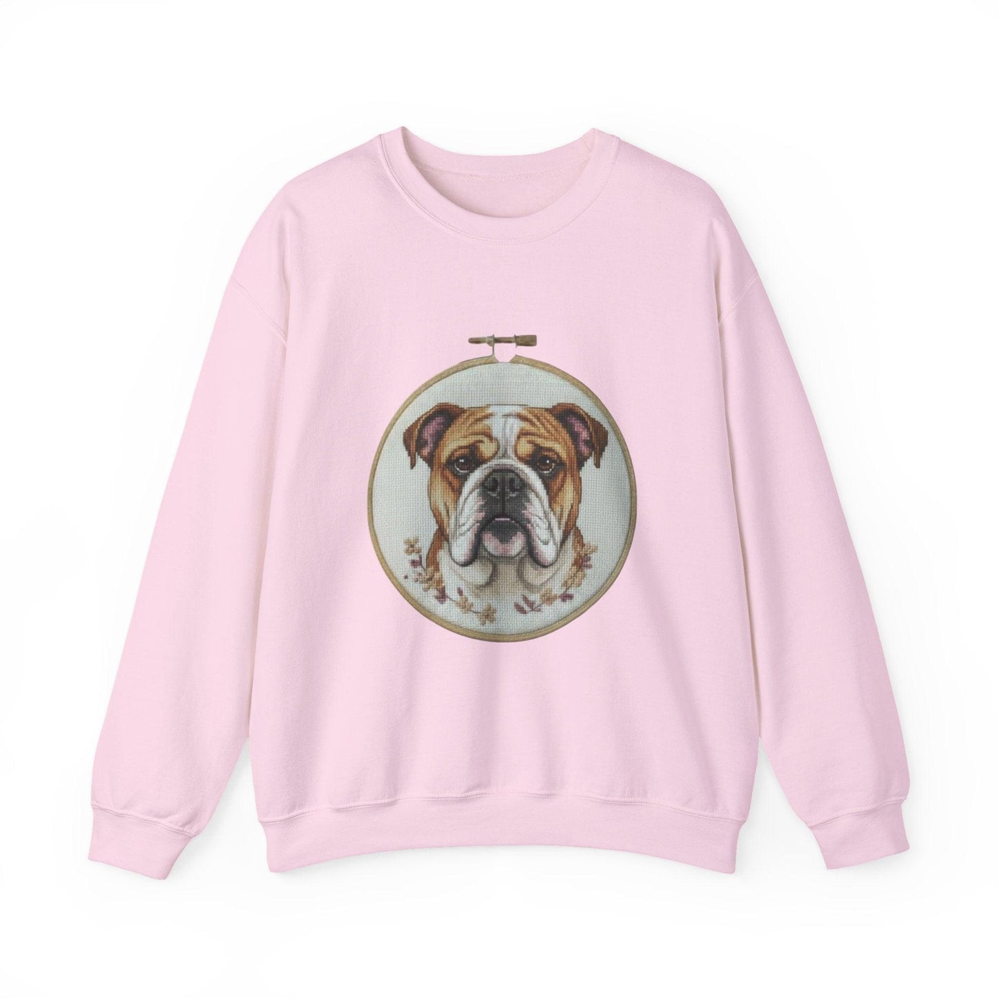 English Bulldog Portrait Sweatshirt | Vintage Embroidery Hoop Dog Crewneck