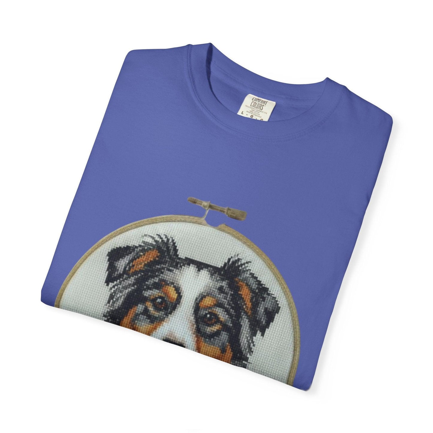 Australian Shepherd Portrait T-shirt | Embroidery Hoop Floral Design