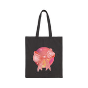Pink/Yellow Planet Wrapped In A Bow Cotton Canvas Tote Bag