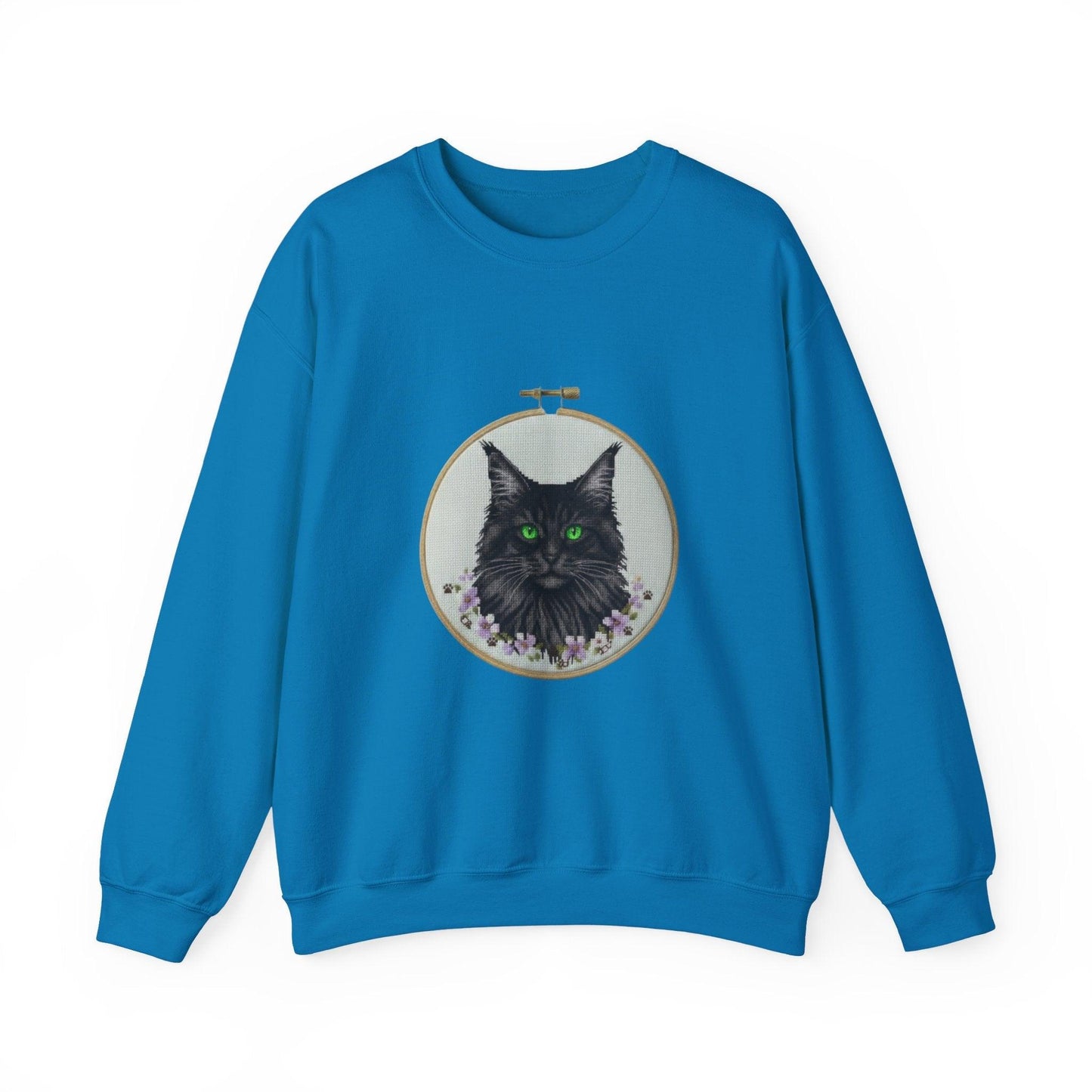 Black Cat Portrait Sweatshirt | Embroidery Hoop Floral Crewneck