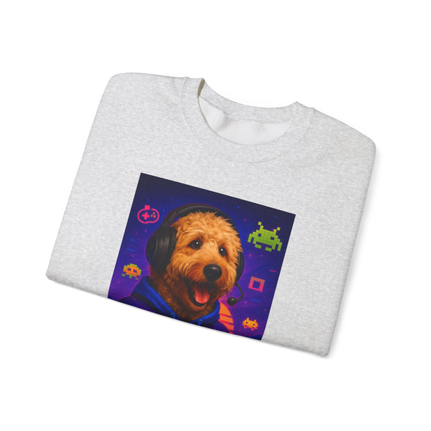 Gaming Golden Doodle Illustration Crewneck Sweatshirt | Retro Arcade Gamer
