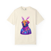 Labrador Retriever with Reindeer Antlers T-Shirt | Neon Holiday Sweater Dog