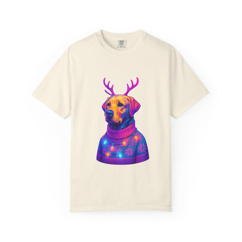 Labrador Retriever with Reindeer Antlers T-Shirt | Neon Holiday Sweater Dog