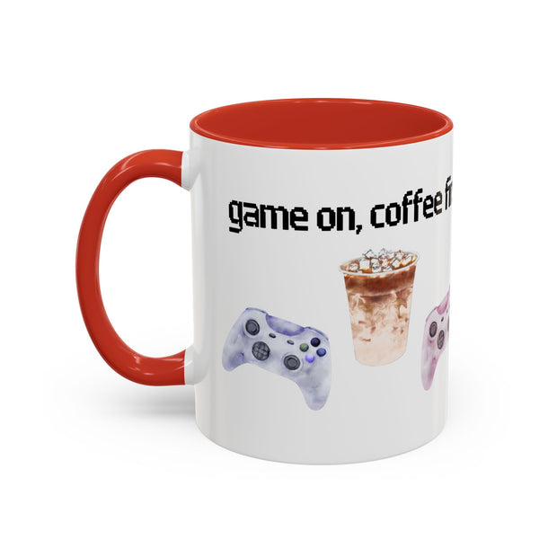 'Game On, Coffee First' Accent Coffee Mug
