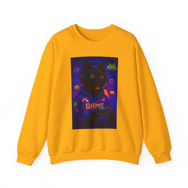 Cozy Gamer Cat Sweatshirt - Unisex Heavy Blend™ Crewneck, Perfect for Gaming Nights, Halloween, Cat Lovers, Gift Ideas, Comfortable Wear