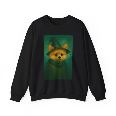 Cozy Witch Pomeranian Dog Sweatshirt, Animal Lover Sweatshirt, Halloween Apparel, Unisex Crewneck, Gift for Dog Mom