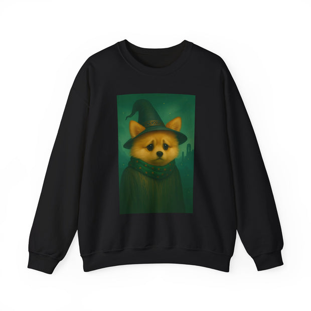 Cozy Witch Pomeranian Dog Sweatshirt, Animal Lover Sweatshirt, Halloween Apparel, Unisex Crewneck, Gift for Dog Mom