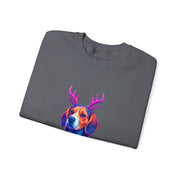 Beagle with Reindeer Antlers Sweatshirt | Colorful Holiday Dog Illustration