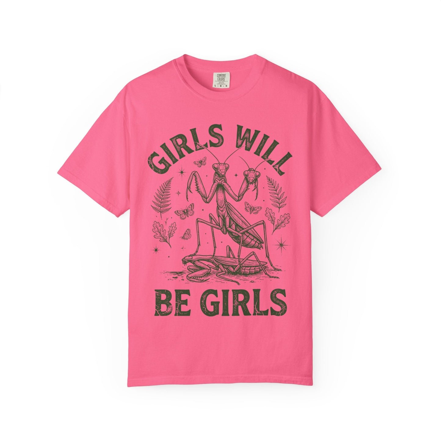 Praying Mantis 'Girls Will Be Girls' T-shirt | Insect Illustration, Botanical Accent