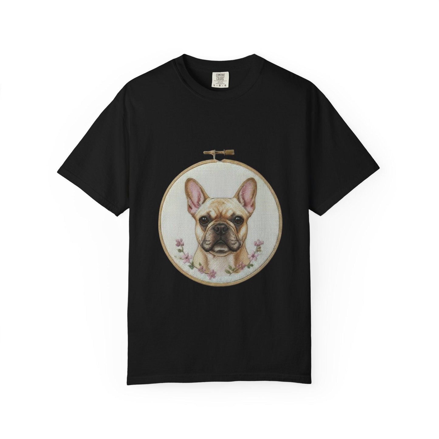French Bulldog Portrait T-Shirt | Embroidery Hoop Dog Illustration