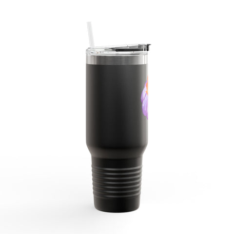 Purple Pumpkin Wrapped In A Bow Insulated Travel Mug, 40oz