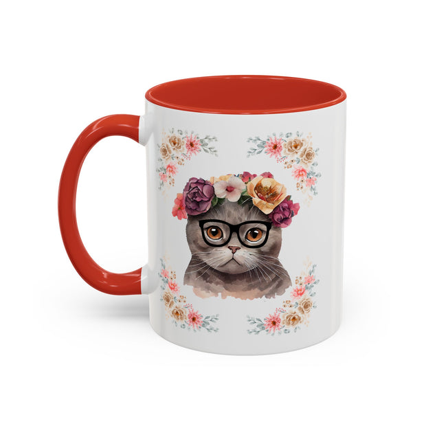 Geeky Goddess Dark Gray Cat Accent Coffee Mug
