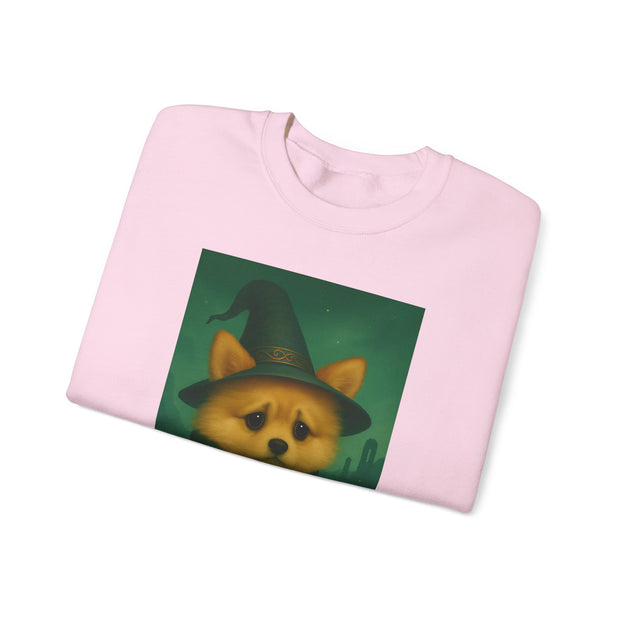 Cozy Witch Pomeranian Dog Sweatshirt, Animal Lover Sweatshirt, Halloween Apparel, Unisex Crewneck, Gift for Dog Mom