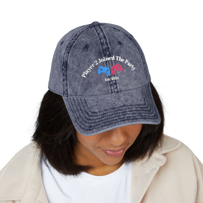 'Player 2 Joined The Party' 'Est. 2025' Vintage Embroidered Cap
