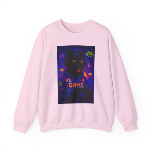 Cozy Gamer Cat Sweatshirt - Unisex Heavy Blend™ Crewneck, Perfect for Gaming Nights, Halloween, Cat Lovers, Gift Ideas, Comfortable Wear