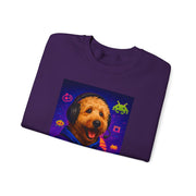 Gaming Golden Doodle Illustration Crewneck Sweatshirt | Retro Arcade Gamer