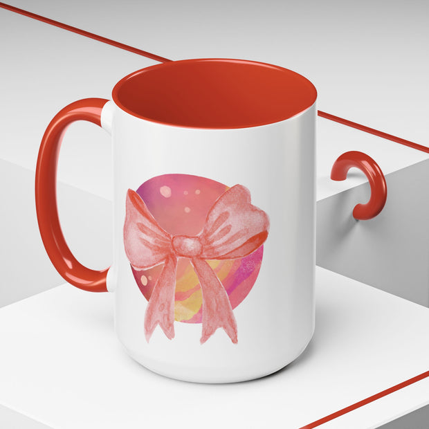 Pink/Yellow Planet Wrapped In A Bow Accent Coffee Mug