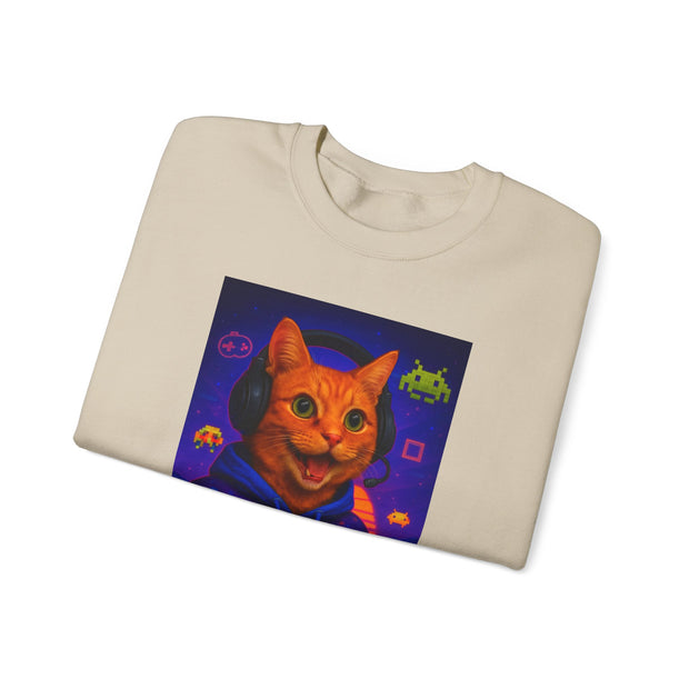 Gaming Cat Crewneck Sweatshirt, Funny Gift for Gamers, Cozy Cat Lover Apparel, Cute Sweatshirt for Gaming Night, Unisex Cat Sweatshirt