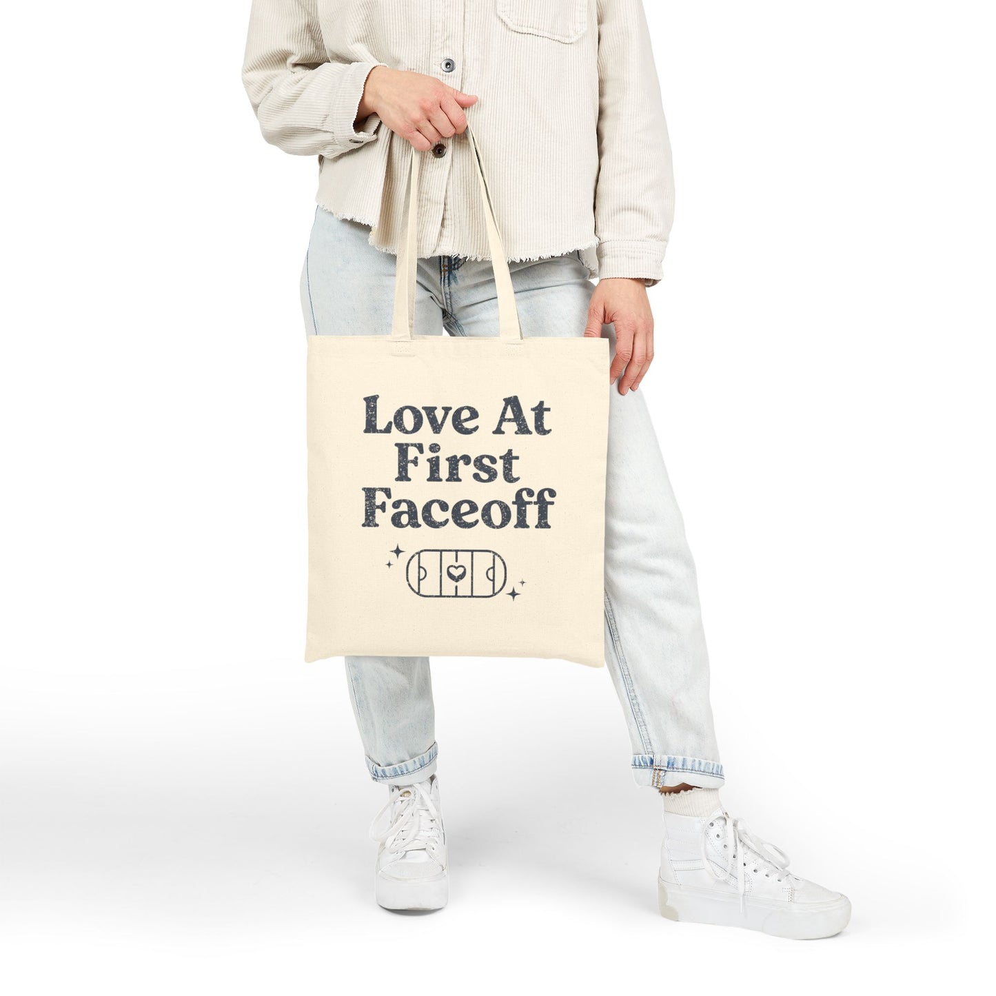 Love At First Faceoff Tote Bag, Hockey Romance Booktok Canvas Tote, Sports Romance Reader Gift Bag