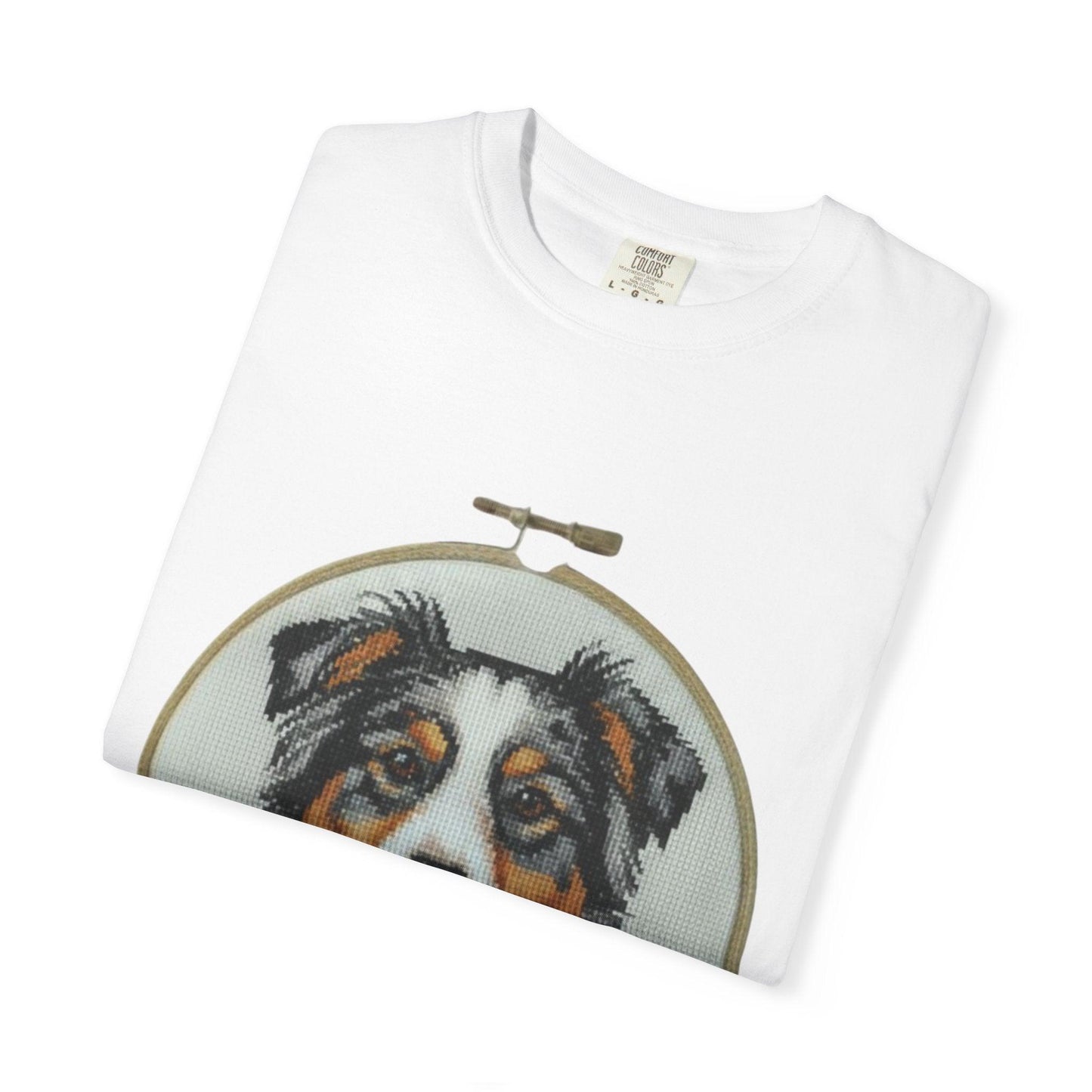 Australian Shepherd Portrait T-shirt | Embroidery Hoop Floral Design
