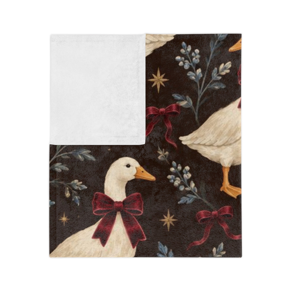 Vintage Christmas Geese Velveteen Blanket | Holiday Duck Pattern