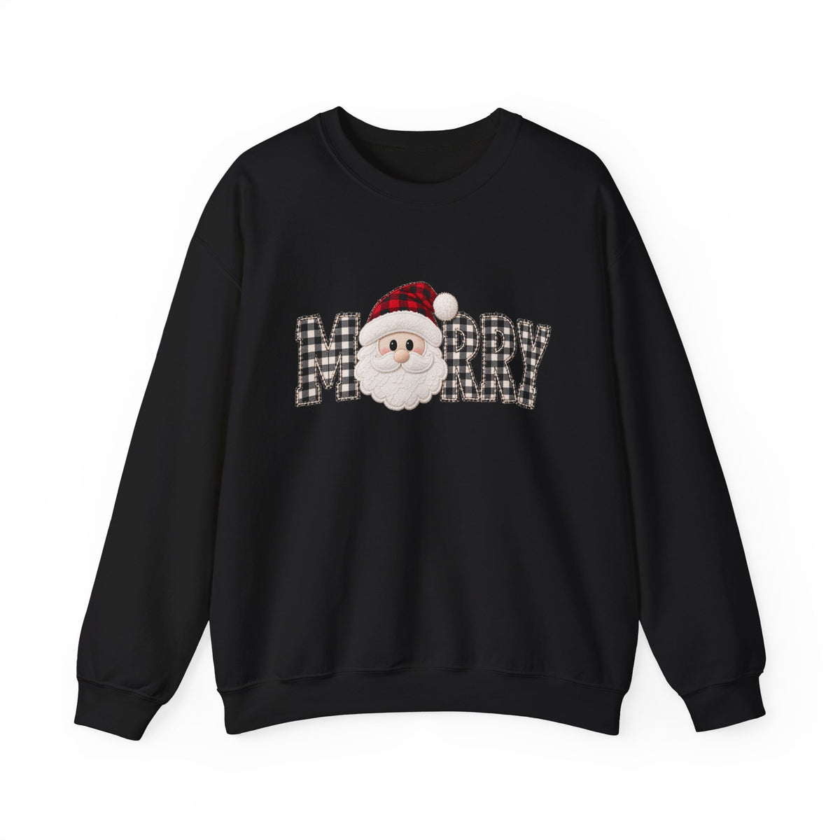 Merry Christmas Sweatshirt, Santa Christmas Crewneck, Plaid Holiday Sweater, Cute Santa Shirt, Cozy Christmas Gift for Her