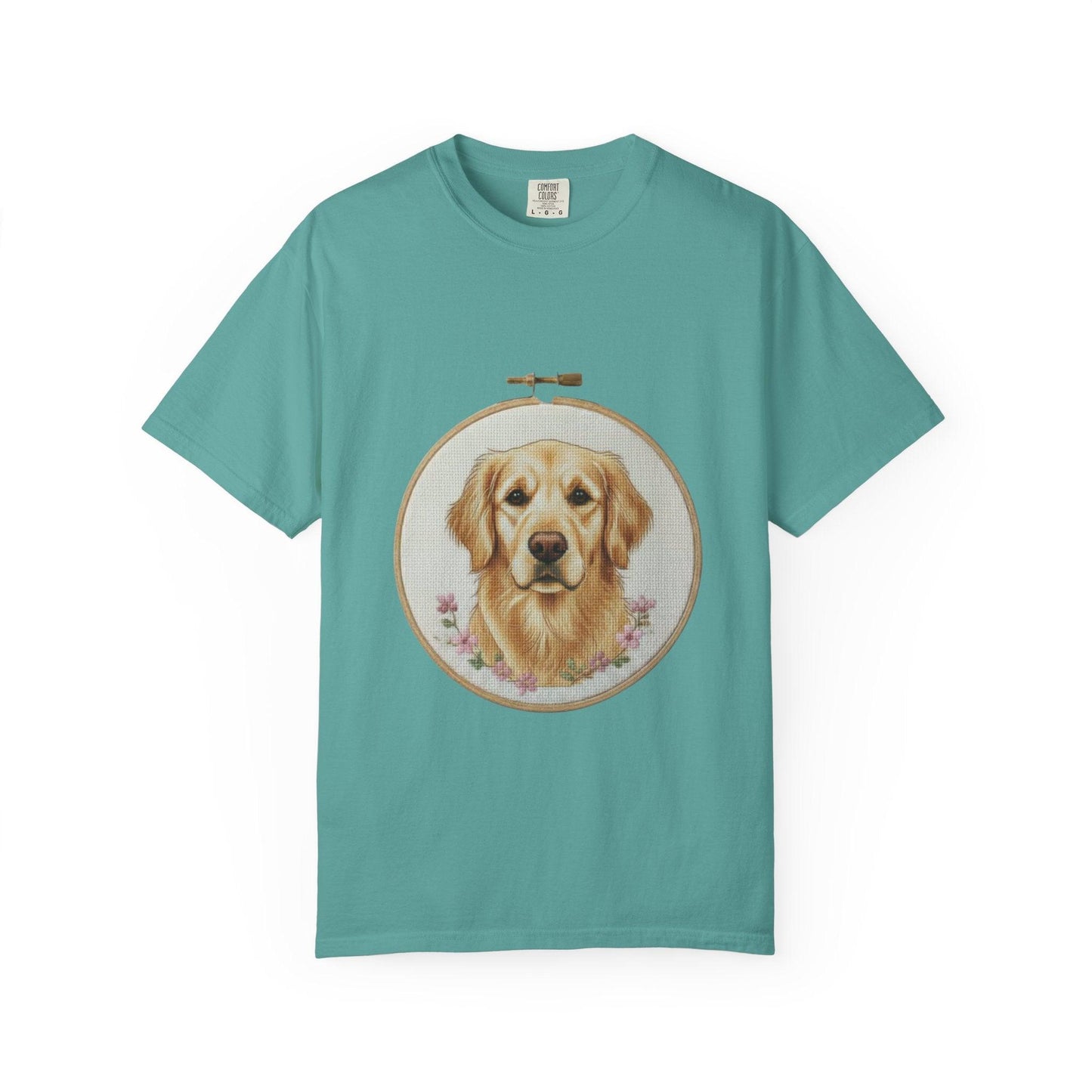 Golden Retriever Portrait T-Shirt | Embroidery Hoop Dog Art