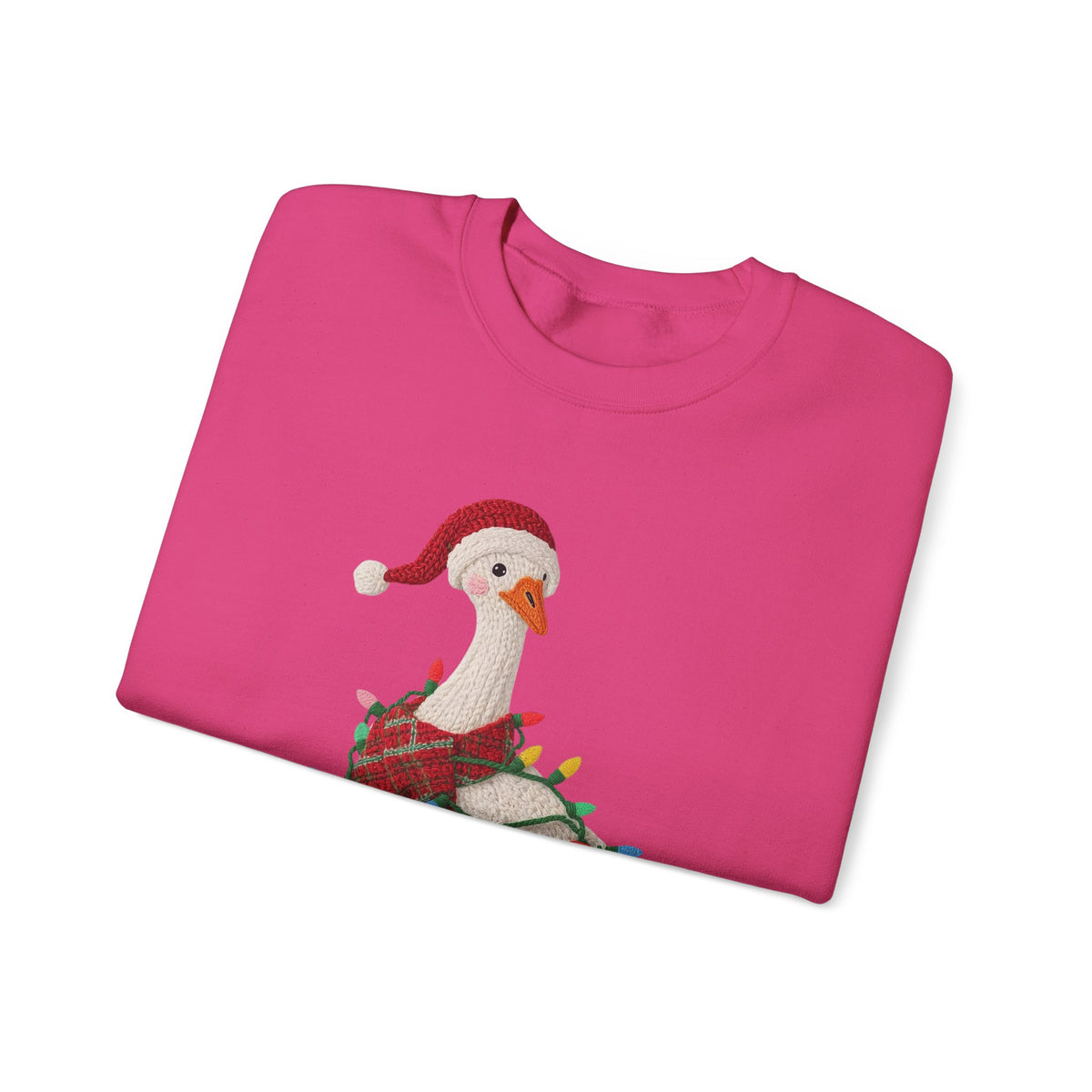 Christmas Goose Wearing Santa Hat Crewneck Sweatshirt | Holiday Duck in Lights