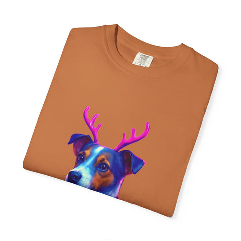 Jack Russell in Reindeer Sweater T-shirt | Neon Holiday Dog Design
