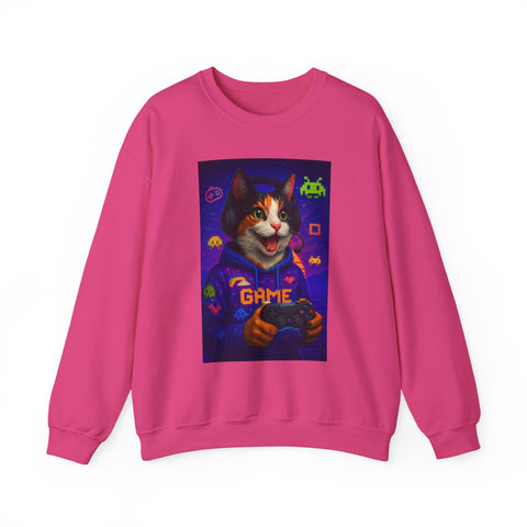 Gamer Cat Crewneck Sweatshirt, Cozy Gamer Apparel, Perfect Gift for Cat Lovers, Funny Sweatshirt for Birthdays, Gaming Merchandise