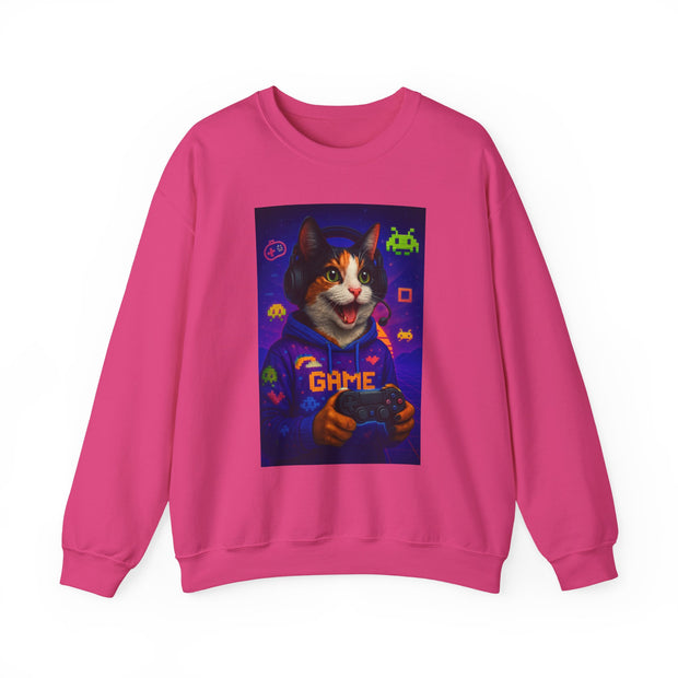 Gamer Cat Crewneck Sweatshirt, Cozy Gamer Apparel, Perfect Gift for Cat Lovers, Funny Sweatshirt for Birthdays, Gaming Merchandise