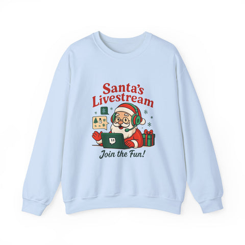 Cozy Christmas Crewneck Sweatshirt - Santa's Livestream Fun, Unisex Holiday Pullover, Gift for Gamers, Xmas Comfort Wear, Festive Sweatshirt