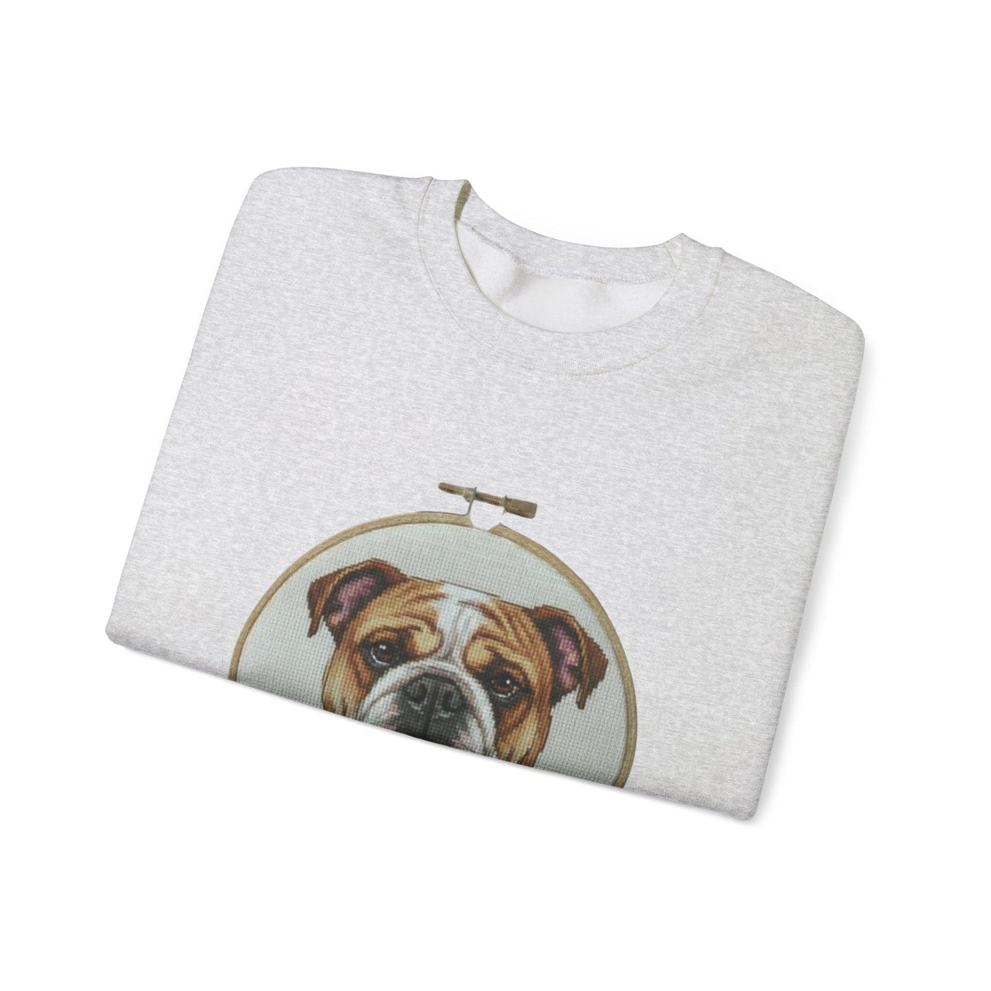 English Bulldog Portrait Sweatshirt | Vintage Embroidery Hoop Dog Crewneck