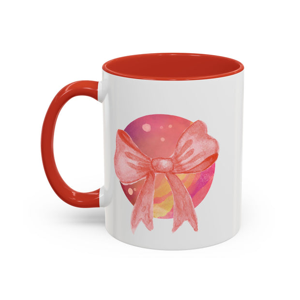 Pink/Yellow Planet Wrapped In A Bow Accent Coffee Mug